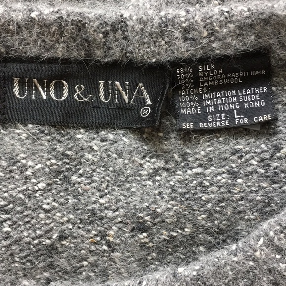 Uno & Una | Vintage Gray Silk Angora Blend Sweater Imitation Leather Detail L - Picture 4 of 5